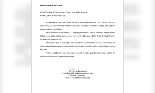 
							Homem invade convento e mata freira de 82 anos a pauladas no Paraná
						
						