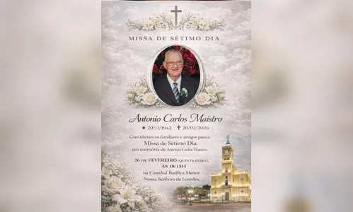 
							Missa de sétimo dia de Antonio Carlos Maistro será nesta quinta (26) em Apucarana
						
						