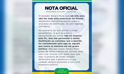 
							Giacobo rebate Moro, nega expulsão e justifica saída do PL em nota oficial
						
						
