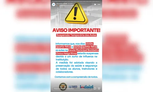 
							Surto de influenza suspende aulas em escola de SC até segunda; saiba mais
						
						