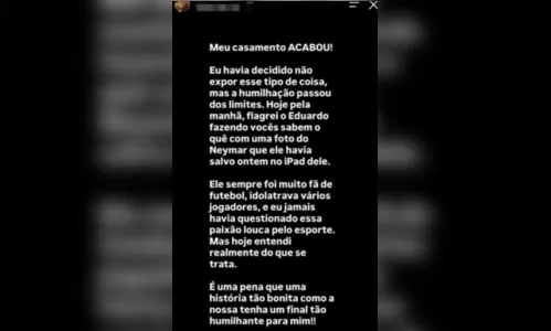 
							Influenciadora coloca fim ao casamento após flagrar marido em ato com foto de Neymar; veja
						
						