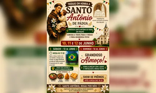 
							Pirapó terá tradicional Festa de Santo Antônio com almoço e show de prêmios
						
						