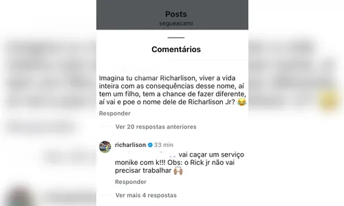 
							Richarlison rebate crítica sobre o nome do filho: 