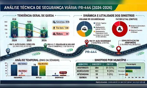 
							Arapongas concentra 57% dos acidentes e mais da metade das mortes na PR-444
						
						