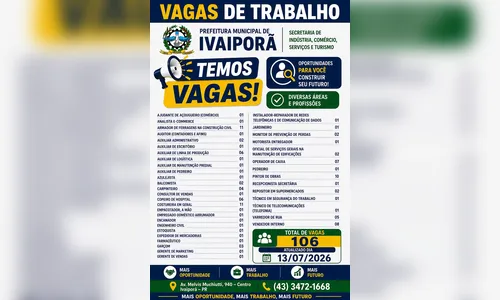 
							Confira as oportunidades de emprego no Sine de Ivaiporã nesta segunda-feira (13)
						
						