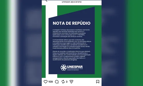
							Aluno negro denuncia ofensas e cânticos racistas na Unespar de Apucarana (PR)
						
						