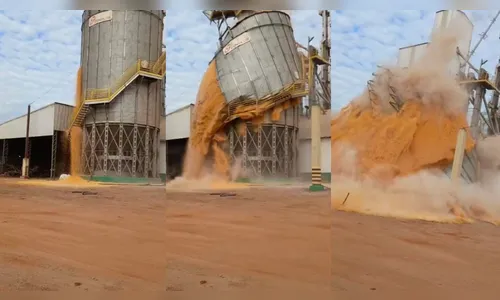 
							Silo com milho armazenado racha e desaba no norte do Paraná; assista ao vídeo
						
						