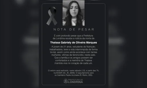 
							Estudante de 21 anos morta com mais de 30 facadas em Londrina é identificada
						
						