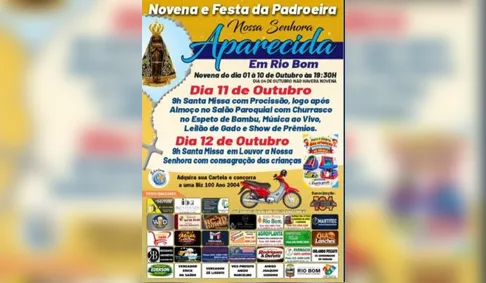 Paróquia de Rio Bom promove festa e novena em louvor a Nossa Senhora Aparecida