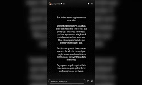 
							Três meses após o casamento, Jheny Santucci e Arthur Aguiar anunciam separação
						
						