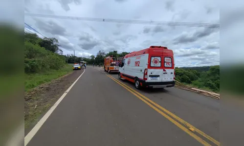 
							Caminhão de madeira colide com ônibus, tomba e atinge carro na PR-459; 9 ficam feridos
						
						