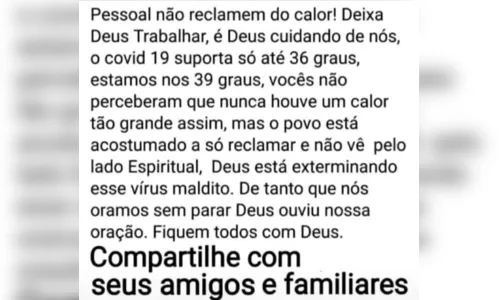 
							Mensagem diz que calor mata coronavírus: será que é verdade?
						
						