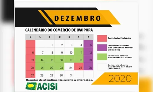 
							ACISI divulga calendário de funcionamento do comércio no período de Natal
						
						