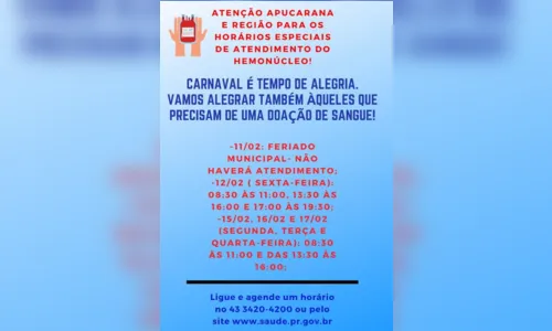 
							Hemonúcleo de Apucarana está precisando de doações de sangue
						
						
