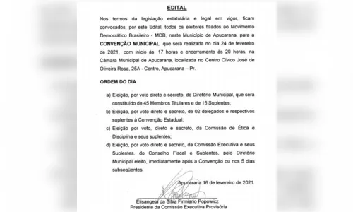 
							MDB convoca convenção municipal em Apucarana no dia 24 de fevereiro
						
						
