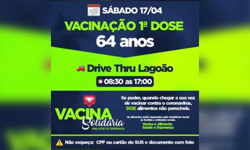 
						
							Apucarana vacina idosos de 64 anos neste sábado
						
						