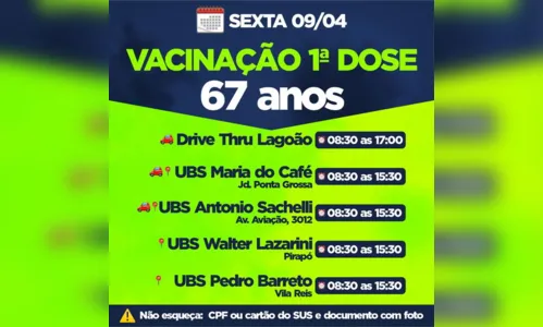 
						
							Apucarana vacina idosos de 67 anos nesta sexta
						
						