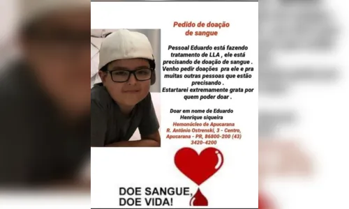 
						
							Campanha: Garoto de 8 anos precisa de doações de sangue
						
						