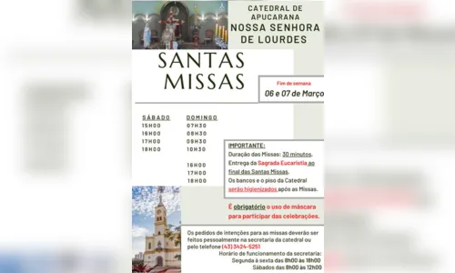 
						
							Catedral Nossa Senhora de Lourdes divulga horário de missas
						
						