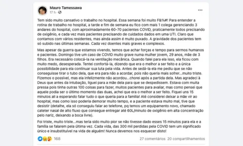 
							Nas redes sociais, médico diz que chorou morte  de paciente
						
						
