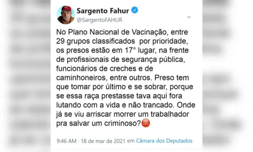 
						
							Sargento Fahur critica ordem de vacinação contra Covid-19
						
						