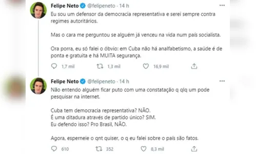 
						
							Felipe Neto é rebatido por jovem cubana ao defender o regime
						
						