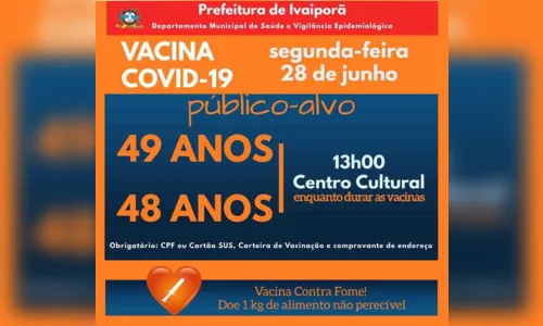 
							Ivaiporã imuniza pessoas com 49 e 48 anos na segunda
						
						