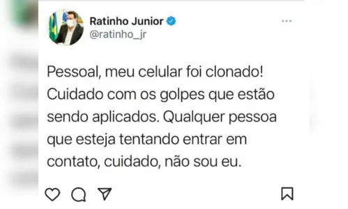 
							Governador Ratinho Júnior tem celular clonado e faz alerta
						
						