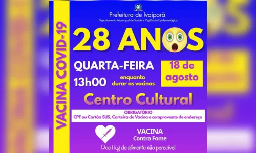 
							Ivaiporã vacina pessoas de 28 anos na quarta-feira  (18)
						
						