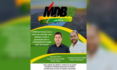 
							MDB de Faxinal realiza convenção municipal neste sábado
						
						