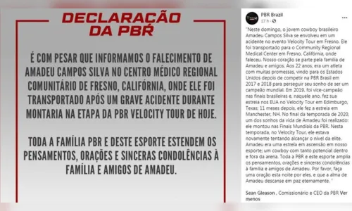 
							Peão brasileiro morre aos 22 anos durante competição nos EUA
						
						