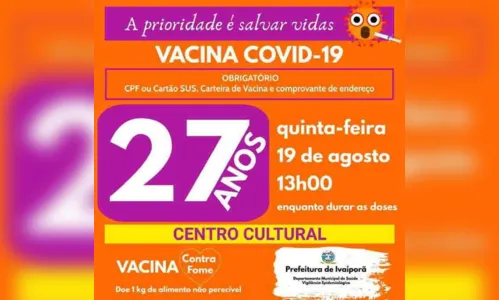 
							Pessoas com 27 anos serão vacinadas nesta quinta em Ivaiporã
						
						