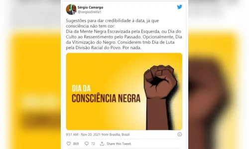 
						
							Sérgio Camargo  critica Dia da Consciência Negra nas redes
						
						