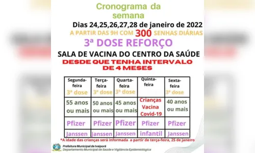 
							Cronograma semanal de vacinação contra Covid, em Ivaiporã
						
						