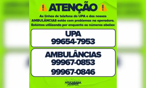 
						
							Furto de cabos deixa UPA e AMS sem telefone em Apucarana
						
						