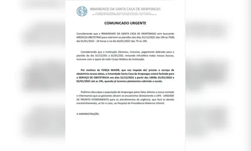 
							Santa Casa de Arapongas interrompe serviço de obstetrícia
						
						