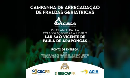 
						
							Aceca faz campanha para arrecadação de fraldas geriátricas
						
						