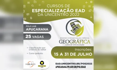 
						
							Polo da UAB está com inscrições abertas para especializações; confira
						
						