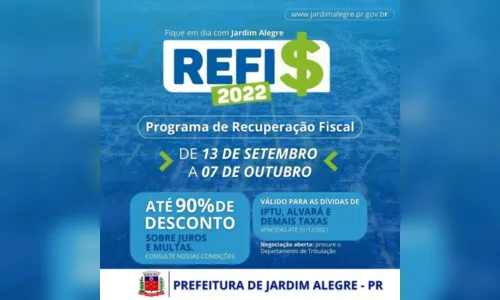 
						
							Prazo para adesão ao REFIS de J. Alegre encerra nesta sexta-feira (7)
						
						