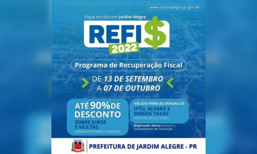 
							Prazo para adesão ao REFIS de J. Alegre encerra nesta sexta-feira (7)
						
						