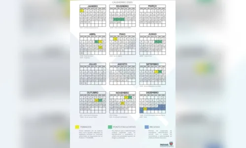 
						
							Paraná divulga calendário de feriados e pontos facultativos
						
						