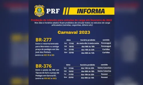 
						
							Operação Carnaval limita circulação de veículos nas rodovias do PR
						
						