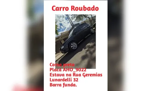 
						
							Corsa é furtado na Barra Funda; dono pede ajuda para encontrar veículo
						
						