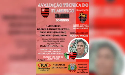 
						
							Peneira em Califórnia terá a presença de observador do Flamengo
						
						
