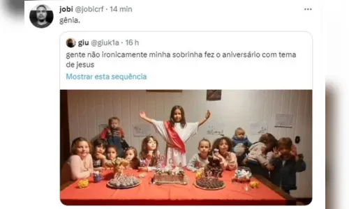 
						
							Menina se veste de Jesus e recria Santa Ceia em festa de aniversário
						
						
