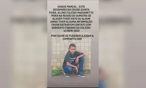 
						
							Menino de 12 anos está desaparecido em Apucarana; família pede ajuda
						
						