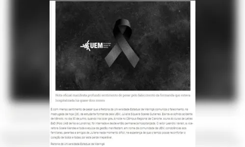 
							Morre estudante da UEM que sofreu acidente a caminho da formatura
						
						