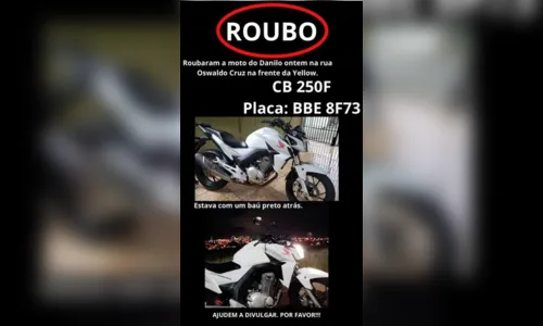 
						
							Casal pede ajuda para recuperar moto furtada em Apucarana
						
						