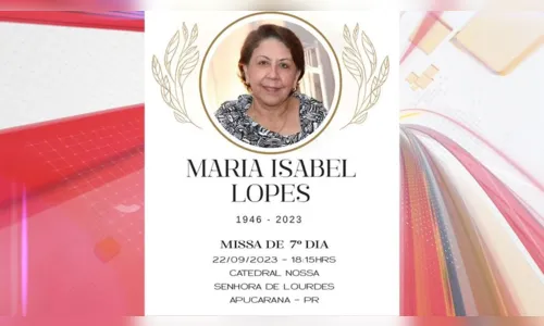 
						
							Missa de sétimo dia é celebrada para Maria Isabel Lopes nesta sexta
						
						