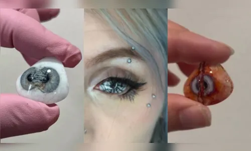 
						
							Como é possível? Mulher viraliza na web ao surgir com piercing no olho
						
						